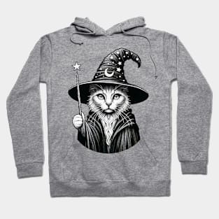 Mystical Feline Sorcerer - Enchanted Cat Wizard Art Hoodie